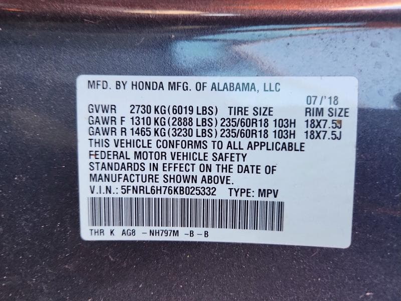 2019 HONDA ODYSSEY EXL 13