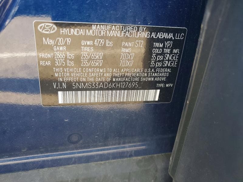 2019 HYUNDAI SANTA FE SEL 2.4L 13