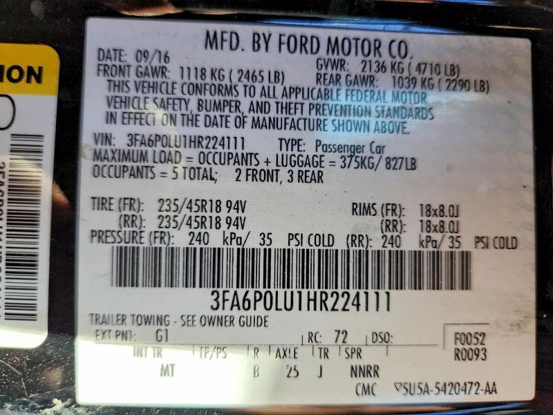 2017 FORD FUSION SE HYBRID 12