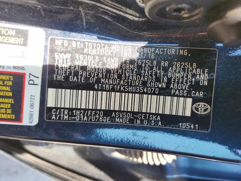 2017 TOYOTA CAMRY SE 12