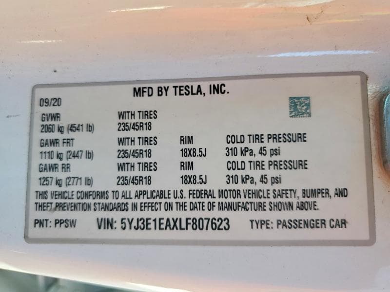 2020 TESLA MODEL 3 12