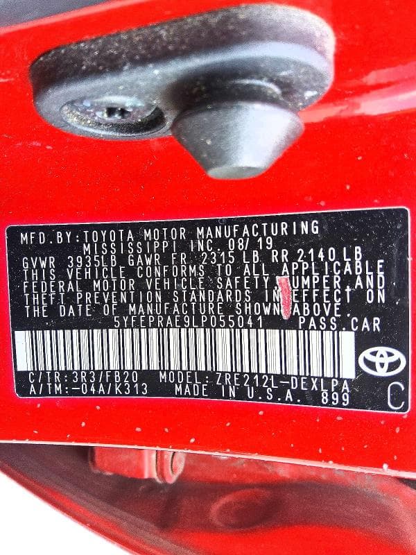 2020 TOYOTA COROLLA LE 12