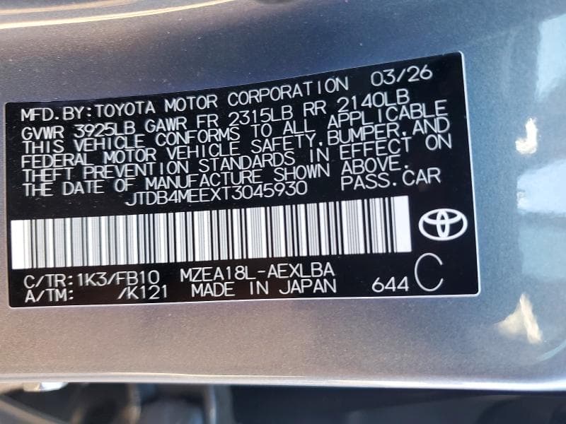 2026 TOYOTA COROLLA LE 12