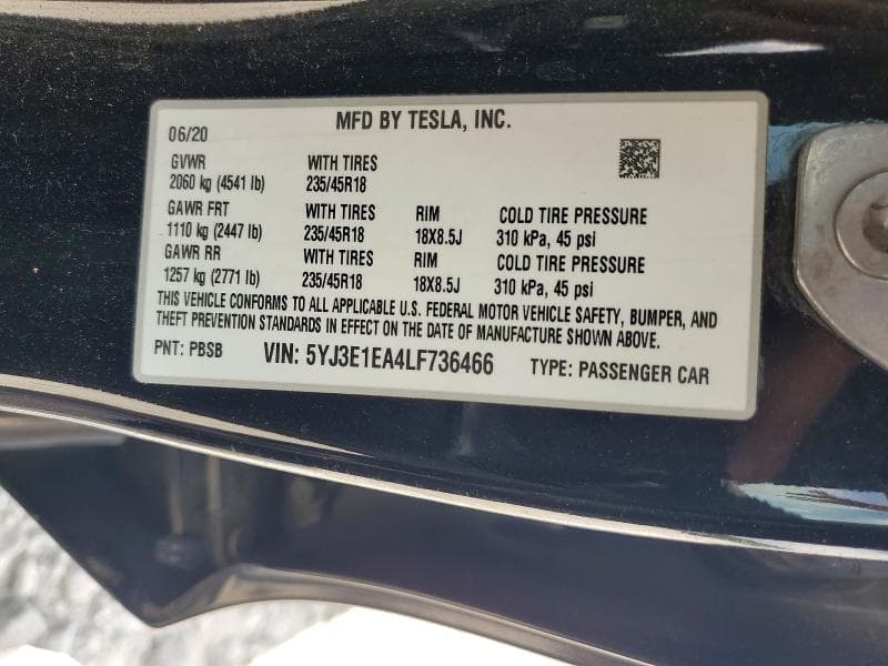 2020 TESLA MODEL 3 12