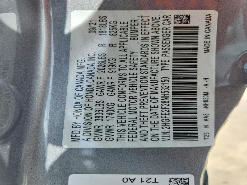 2022 HONDA CIVIC LX 13