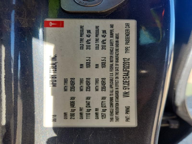 2018 TESLA MODEL 3 12