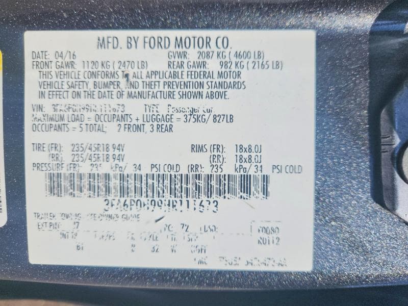 2017 FORD FUSION SE 12