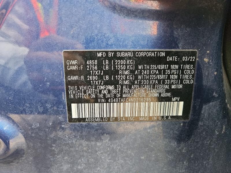 2022 SUBARU OUTBACK PREMIUM 13