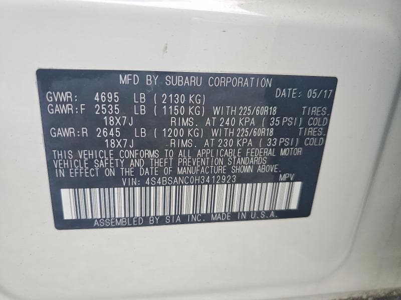 2017 SUBARU OUTBACK 2.5I LIMITED 14