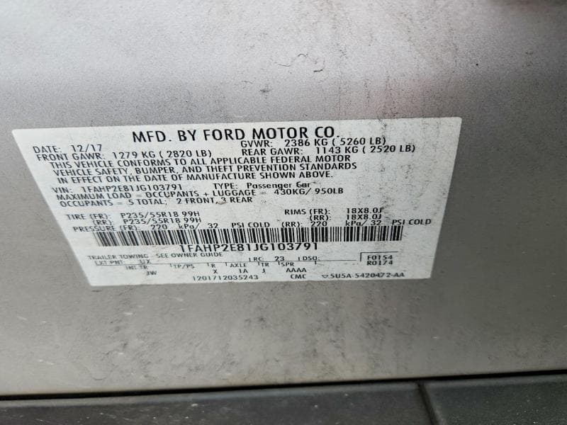 2018 FORD TAURUS SEL 12