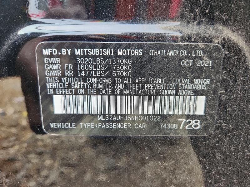 2022 MITSUBISHI MIRAGE ES 12