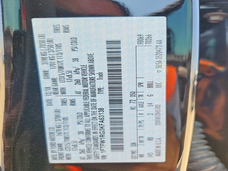 2019 FORD F150 RAPTOR 12
