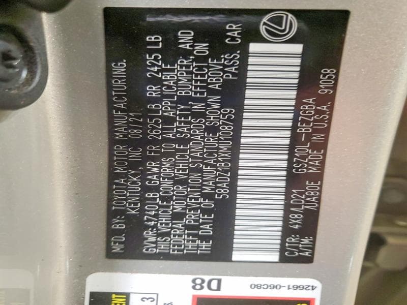 2021 LEXUS ES 350 BASE 12