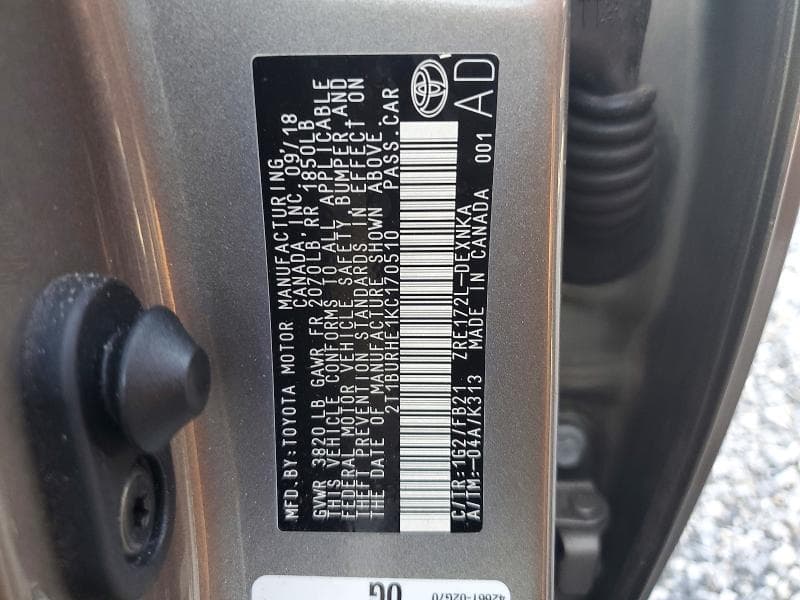2019 TOYOTA COROLLA LE 12