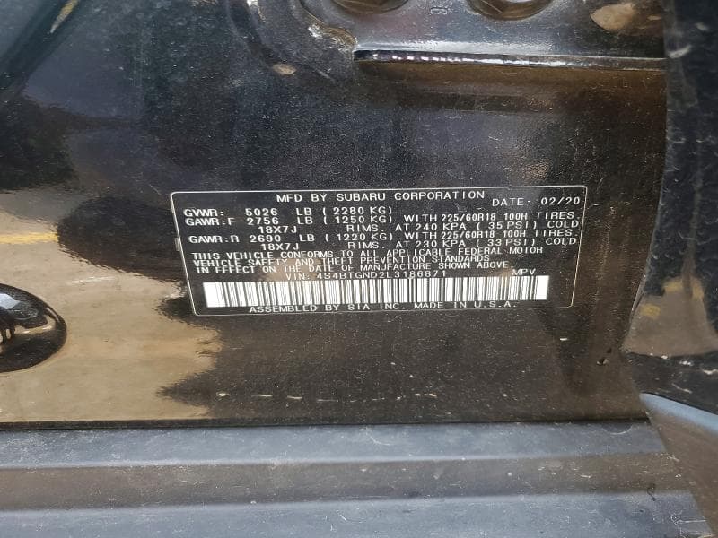 2020 SUBARU OUTBACK LIMITED XT 12