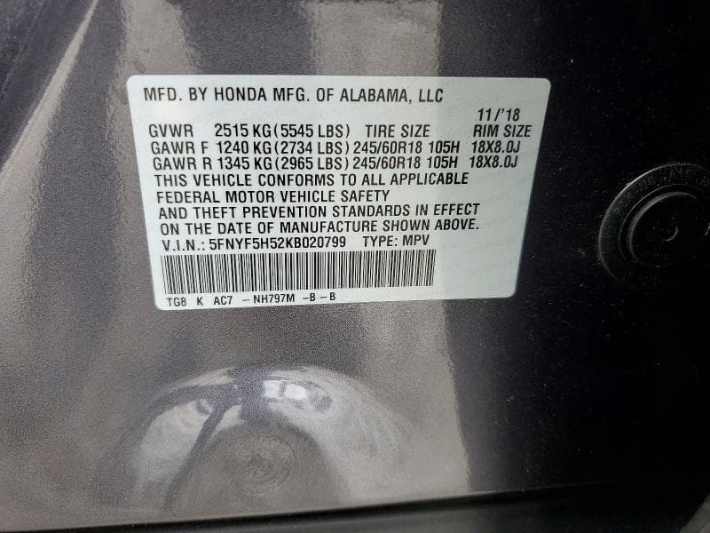 2019 HONDA PILOT EXL 14