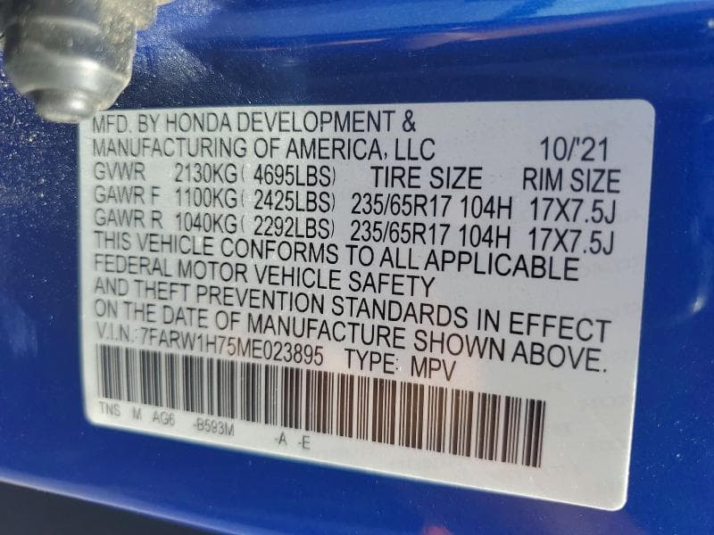 2021 HONDA CR-V SE 12