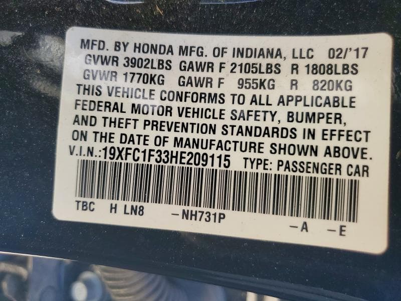 2017 HONDA CIVIC EX 12