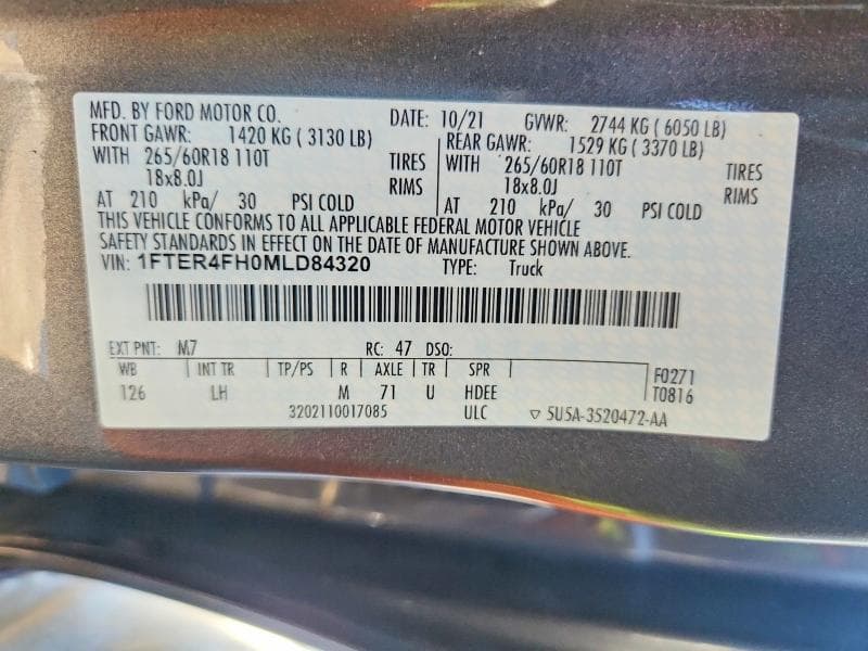 2021 FORD RANGER XL/XLT/LARIAT 12