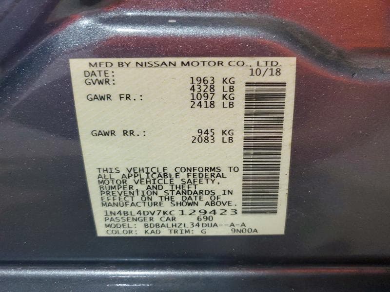 2019 NISSAN ALTIMA SV 12