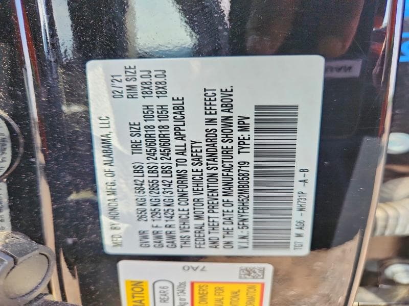 2021 HONDA PILOT EXL 13