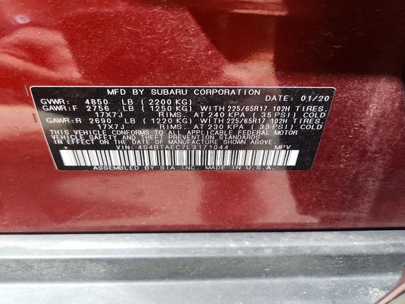 2020 SUBARU OUTBACK PREMIUM 13