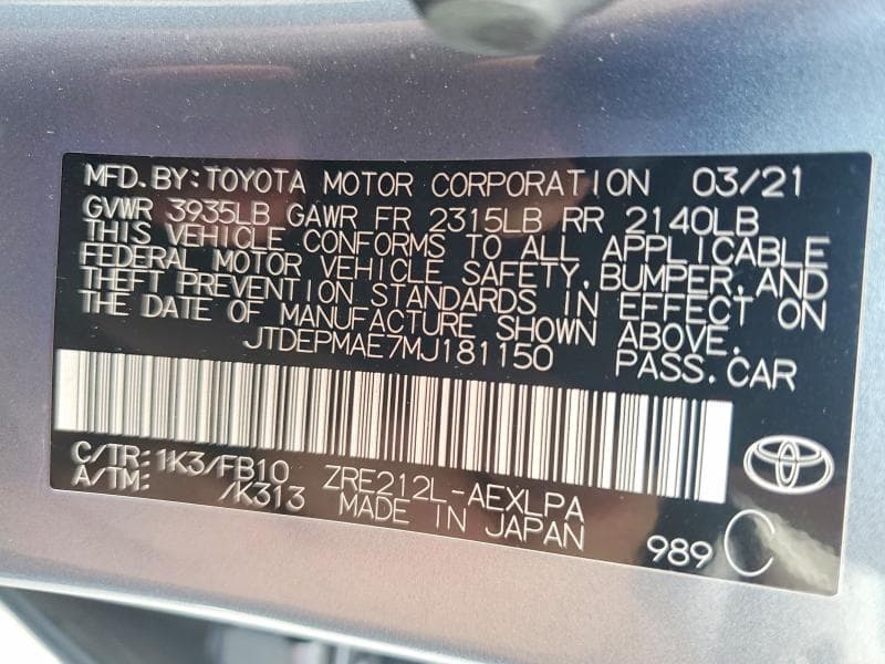 2021 TOYOTA COROLLA LE 12