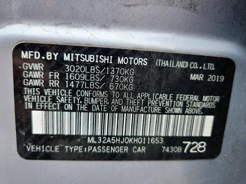 2019 MITSUBISHI MIRAGE LE 12