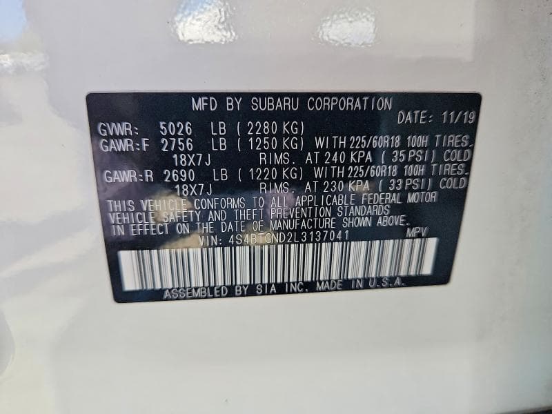 2020 SUBARU OUTBACK LIMITED XT 13