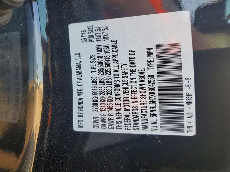 2019 HONDA ODYSSEY EXL 12