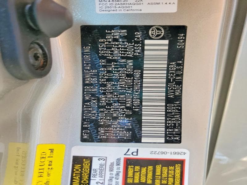 2017 TOYOTA CAMRY HYBRID XLE 12