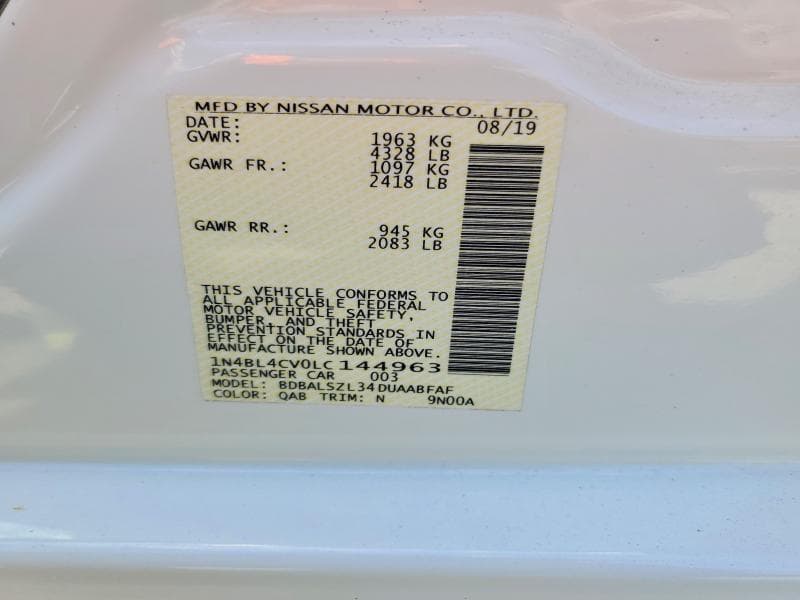 2020 NISSAN ALTIMA SR 12