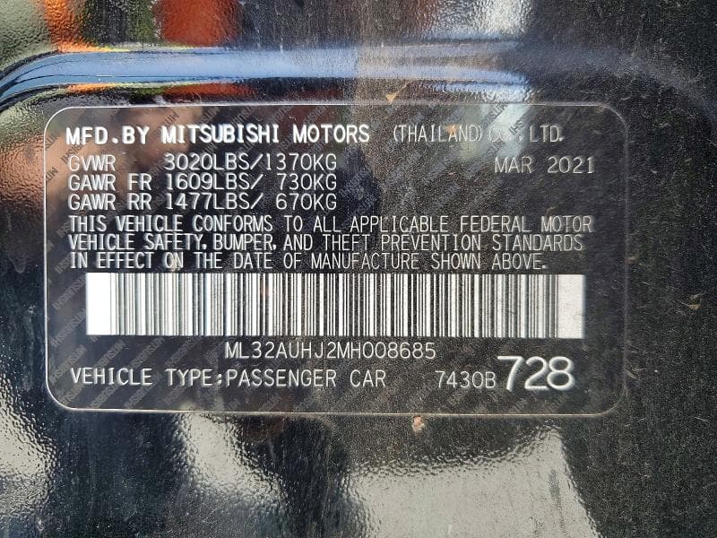 2021 MITSUBISHI MIRAGE ES 12