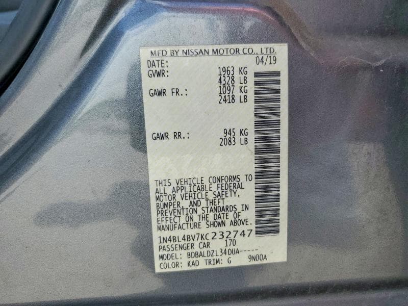 2019 NISSAN ALTIMA S 13