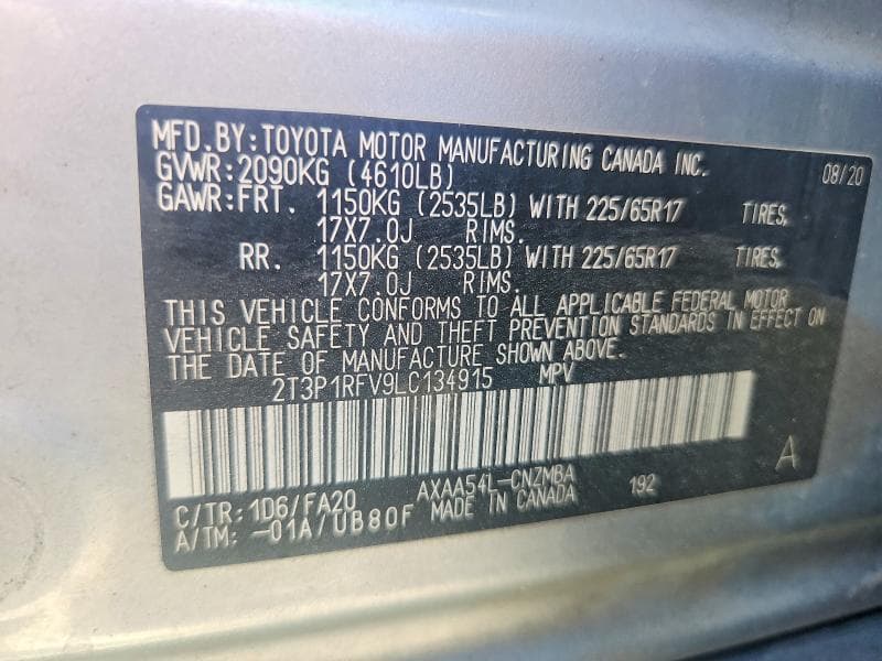 2020 TOYOTA RAV4 XLE 14