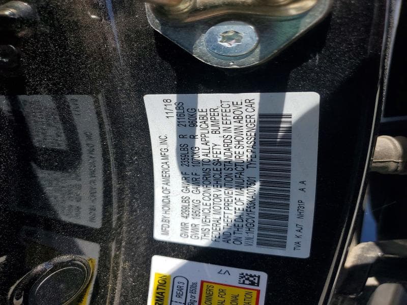 2019 HONDA ACCORD EXL 12
