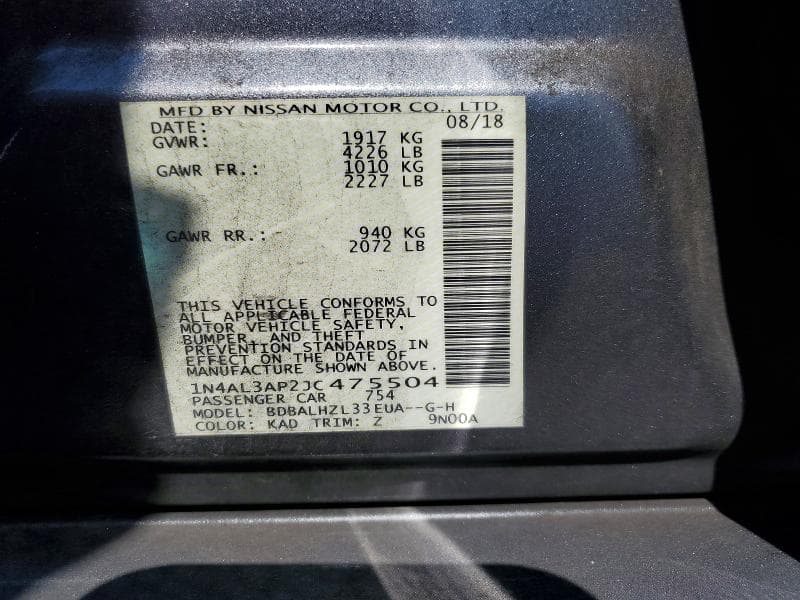 2018 NISSAN ALTIMA 12
