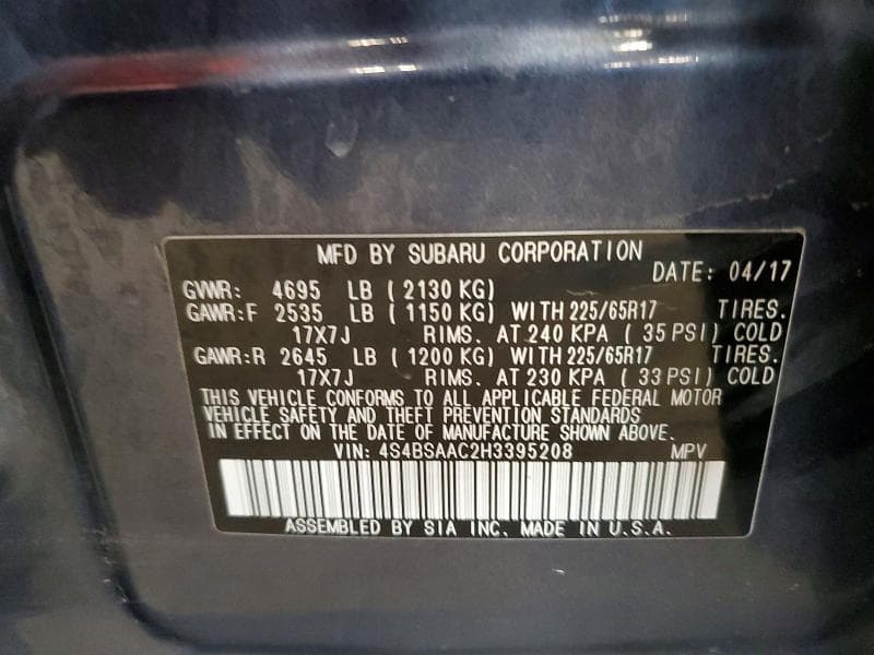 2017 SUBARU OUTBACK 2.5I 13