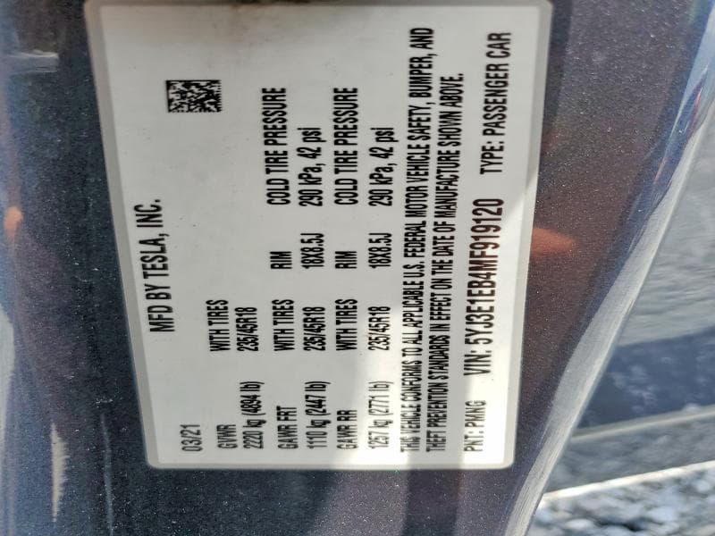 2021 TESLA MODEL 3 12