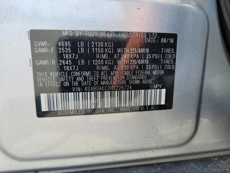 2017 SUBARU OUTBACK 2.5I LIMITED 13