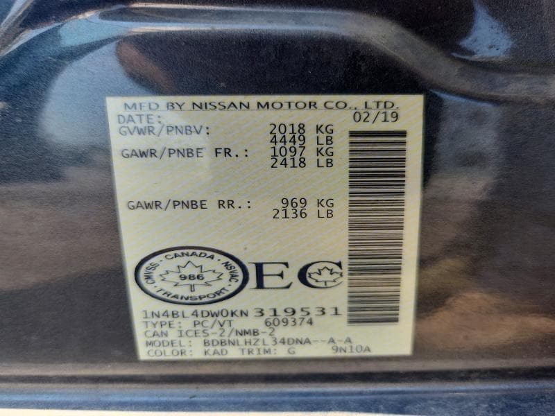 2019 NISSAN ALTIMA SV 12