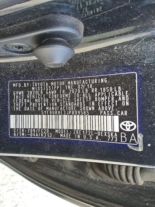 2018 TOYOTA COROLLA SE 5