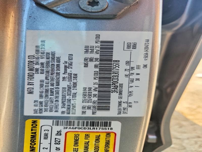 2020 FORD FUSION SEL 12