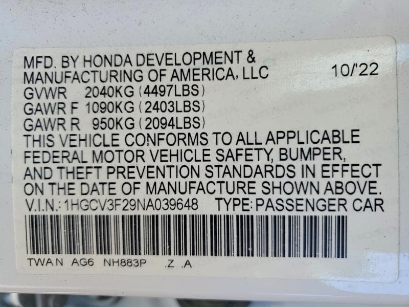 2022 HONDA ACCORD HYBRID SPORT 13