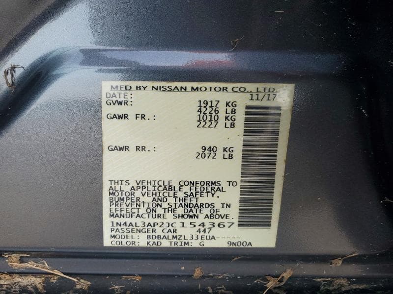 2018 NISSAN ALTIMA 2.5 SV 12