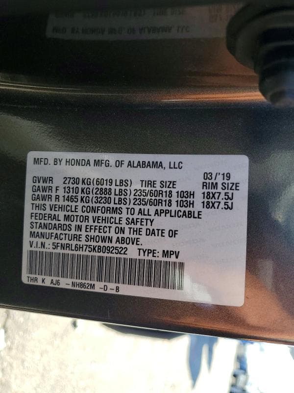 2019 HONDA ODYSSEY EXL 13