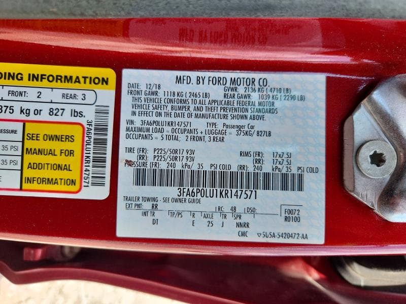 2019 FORD FUSION SE 12