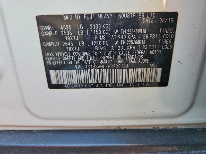 2017 SUBARU OUTBACK 2.5I LIMITED 14