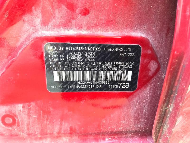 2021 MITSUBISHI MIRAGE SE 12