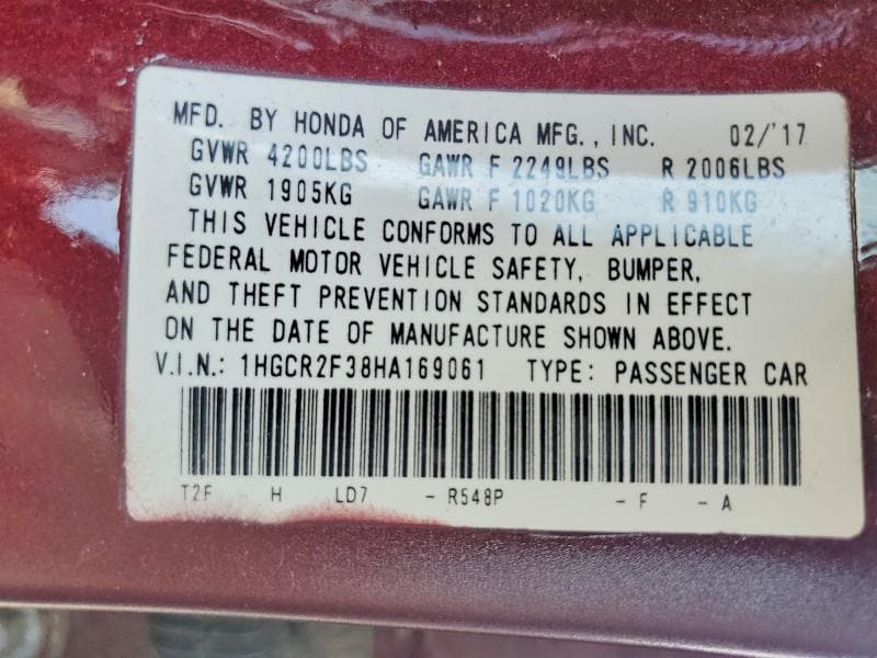 2017 HONDA ACCORD LX 13
